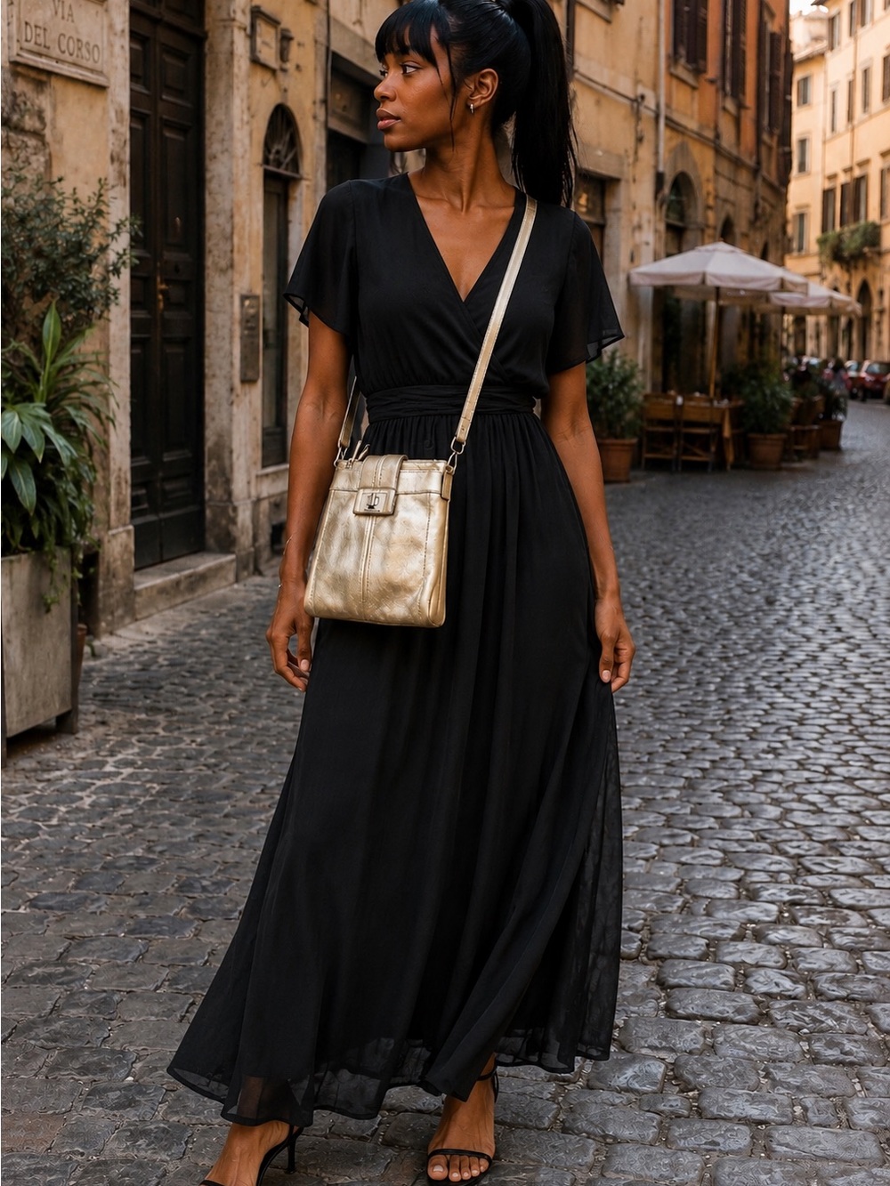 Tignanello Shimmery Gold Pebbled Leather Crossbody